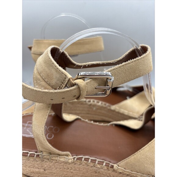 Franco Sarto Pellia Wedge Sandals Sz 10M Beige Suede Espadrille Ankle Strap - Picture 7 of 11